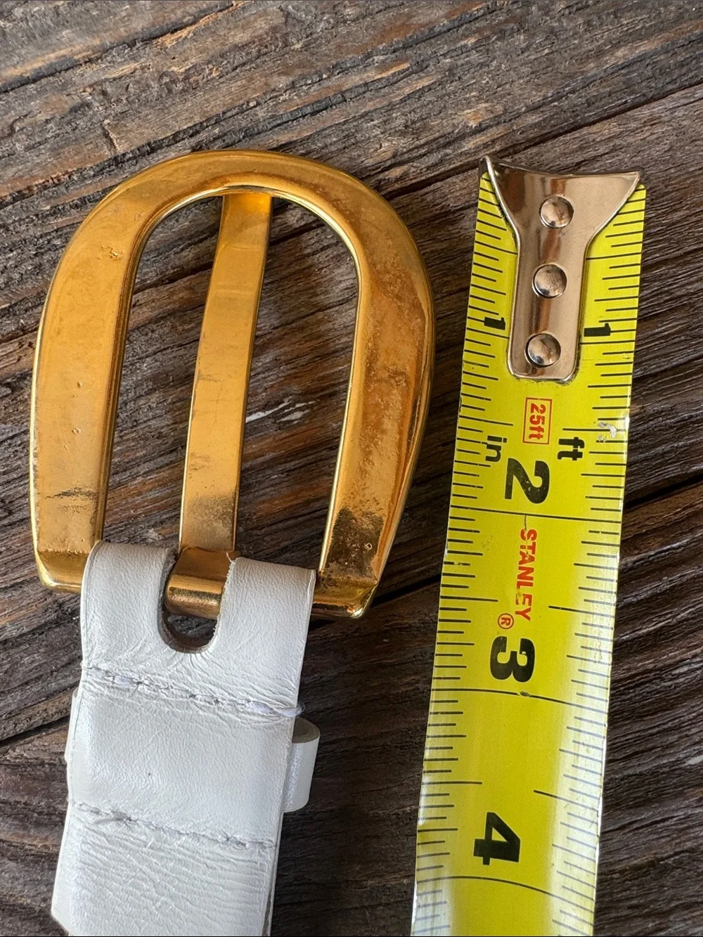 Emily Daniell white leather gold toned coin vintage belt 29-34 waist